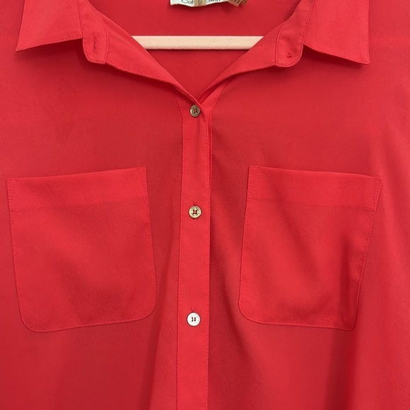 Calvin Klein Bright Red, Long Sleeve Cold Shoulder High/Low Blouse.  Size XL - Picture 3 of 11